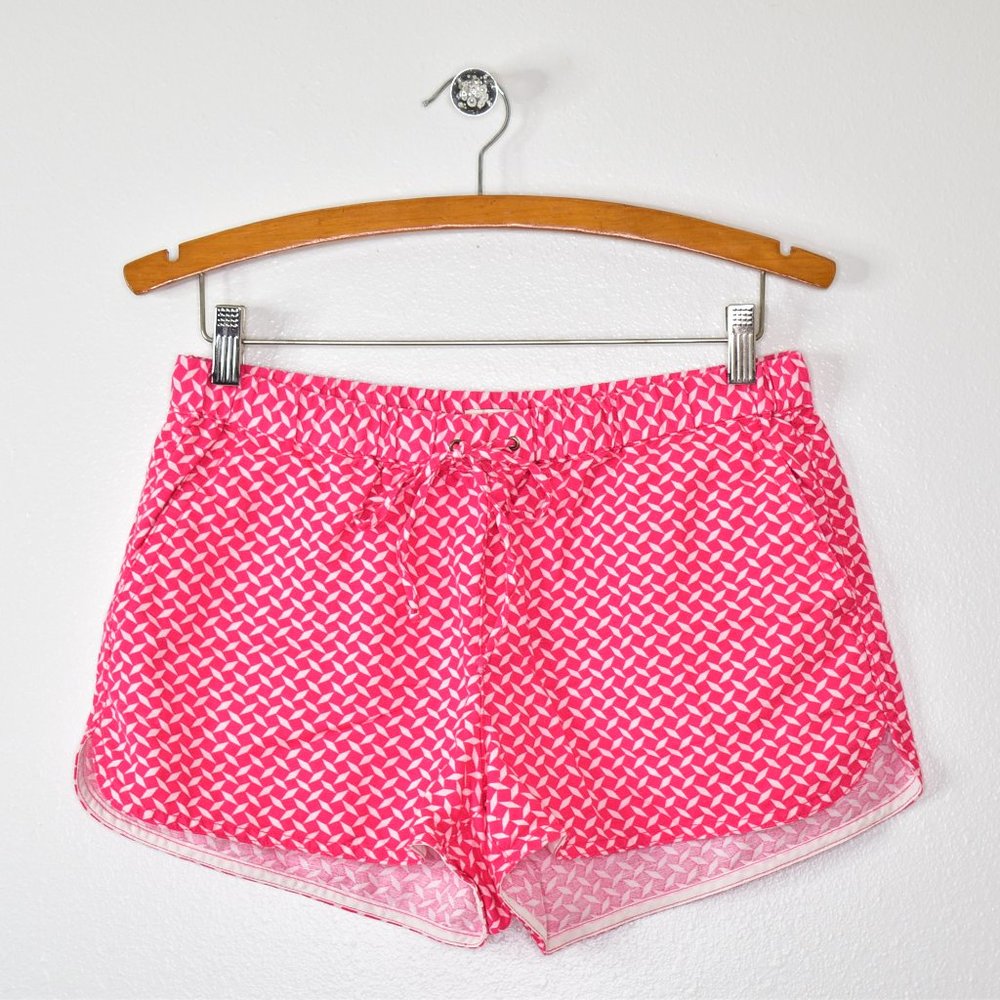 J Crew Factory Pull On‎ Linen Blend Shorts Size S Pink Tie Waist 2.5" Bea…